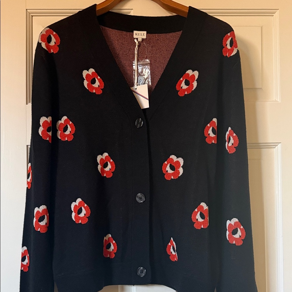 KULE Black Cardigan with Floral Design